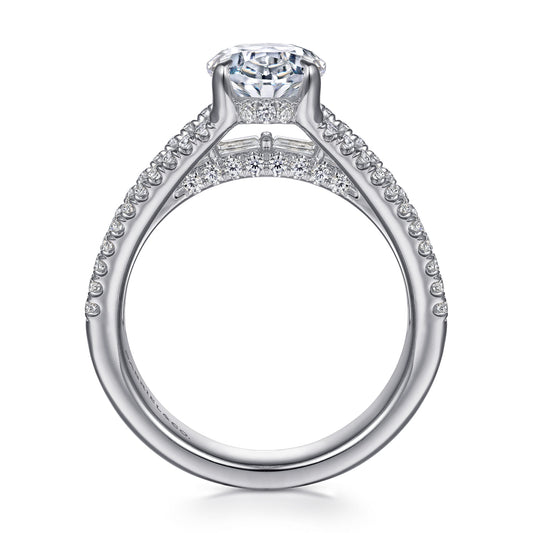 14K White Gold Three Row Oval Diamond Engagement Ring — Gabriel & Co. ER16639O8W44JJ; center stone shown for illustration, not included
