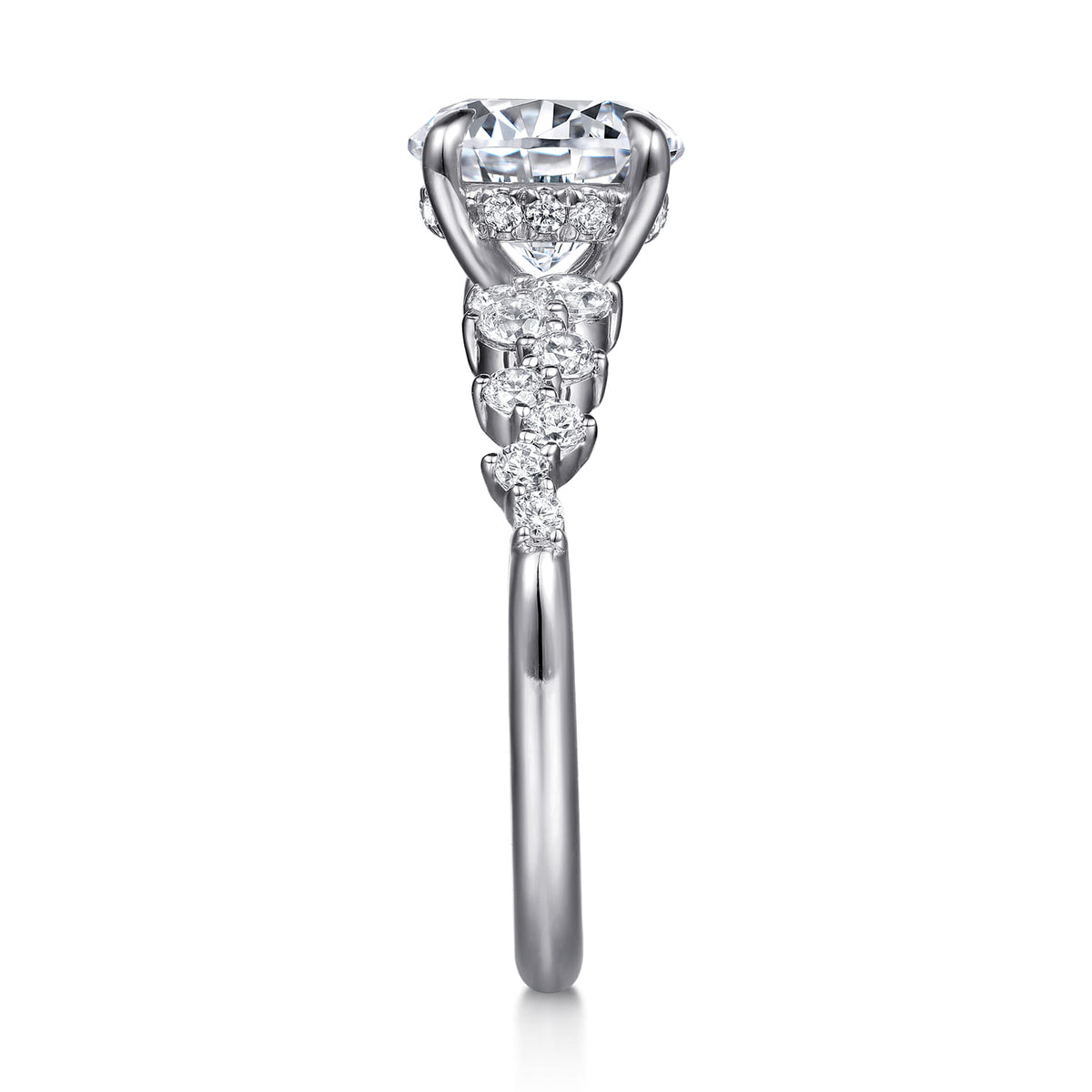 14K White Gold Round Diamond Engagement Ring — Gabriel & Co. ER16665R8W44JJ; center stone shown for illustration, not included