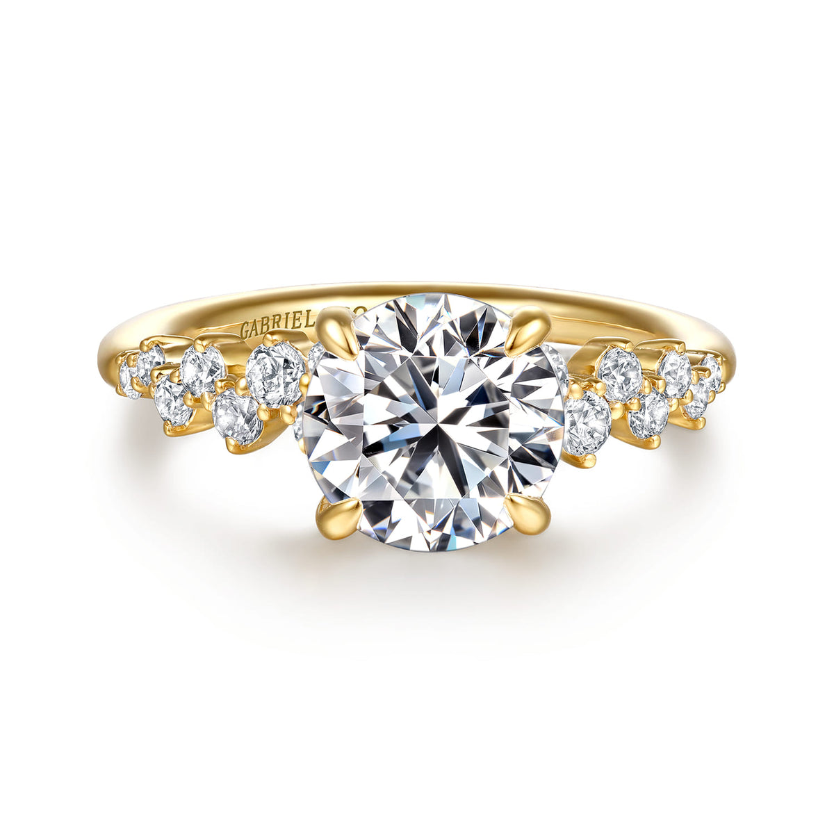 14K Yellow Gold Round Diamond Engagement Ring — Gabriel & Co. ER16665R8Y44JJ; center stone shown for illustration, not included