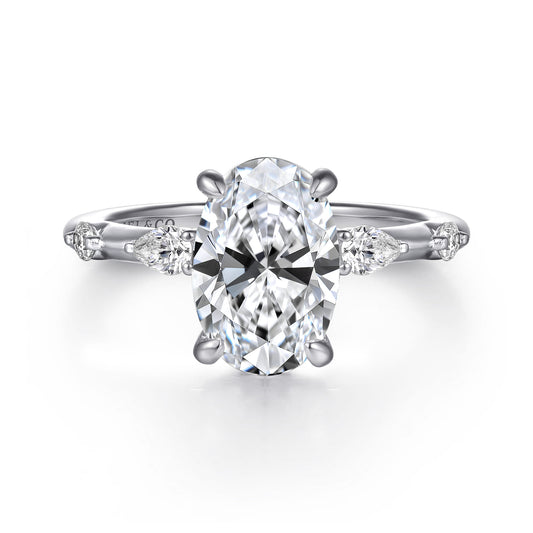 14K White Gold Oval Diamond Engagement Ring — Gabriel & Co. ER16666O8W44JJ; center stone shown for illustration, not included