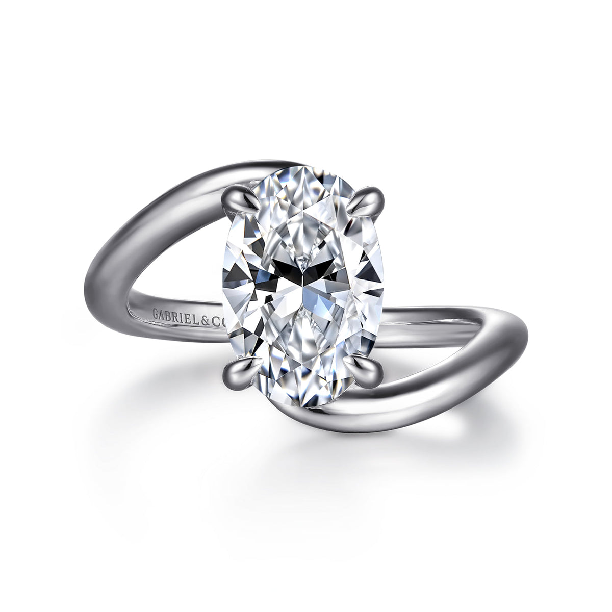 14K White Gold Bypass Oval Diamond Engagement Ring — Gabriel & Co. ER16667O8W44JJ; center stone shown for illustration, not included