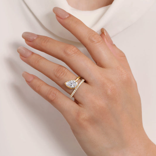 14K Yellow Gold Bezel Prong Pear Shape Wrap Engagement Ring — Gabriel & Co. ER16668P8Y44JJ; center stone shown for illustration, not included