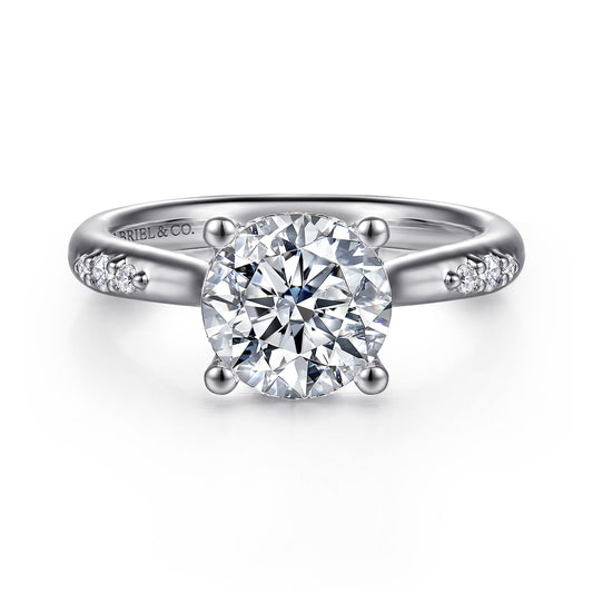14K White Gold Round Diamond Engagement Ring — Gabriel & Co. ER16670R8W44JJ; center stone shown for illustration, not included