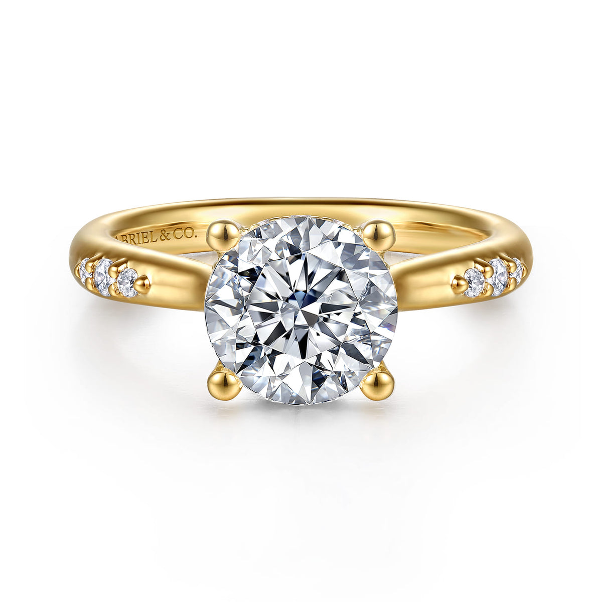 14K Yellow Gold Round Diamond Engagement Ring — Gabriel & Co. ER16670R8Y44JJ; center stone shown for illustration, not included