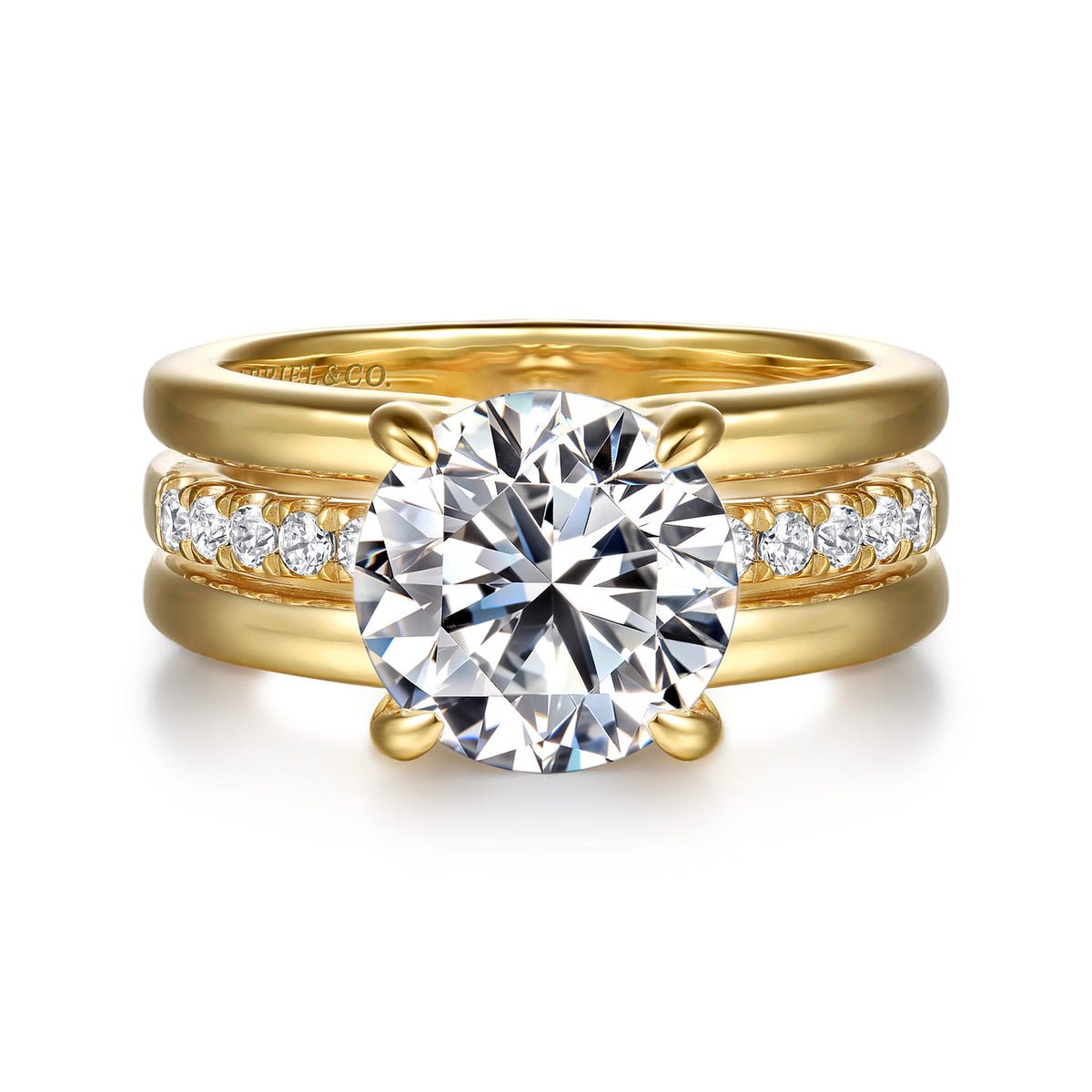 14K Yellow Gold Round Diamond Engagement Ring — Gabriel & Co. ER16686R12Y44JJ; center stone shown for illustration, not included