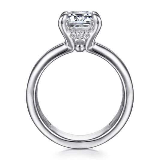 14K White Gold Emerald Cut Diamond Engagement Ring — Gabriel & Co. ER16687E12W44JJ; center stone shown for illustration, not included