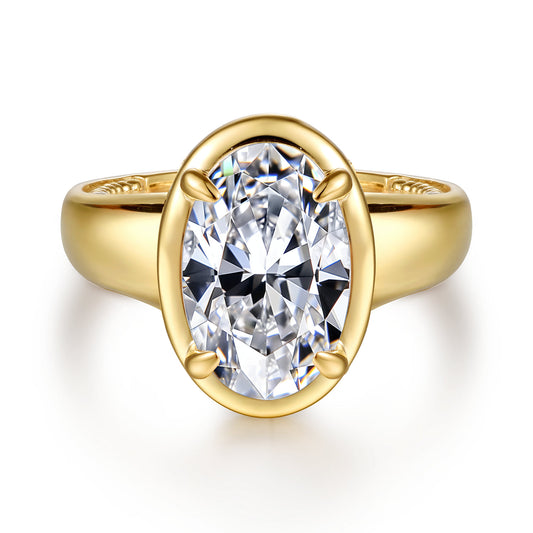 14K Yellow Gold Bezel Prong Oval Diamond Engagement Ring — Gabriel & Co. ER16697O16Y44JJ; center stone shown for illustration, not included