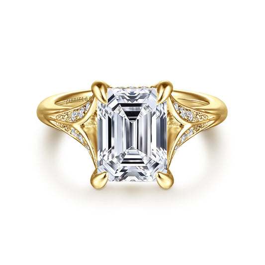 14K Yellow Gold Split Shank Emerald Cut Diamond Engagement Ring — Gabriel & Co. ER16704E12Y44JJ; center stone shown for illustration, not included