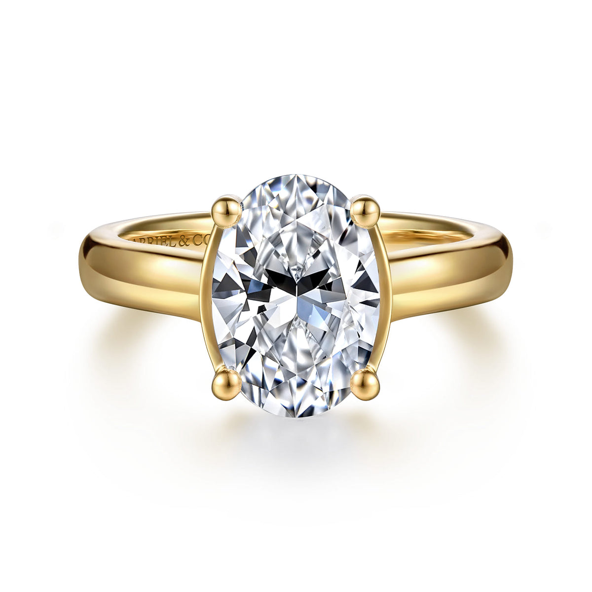 14K Yellow Gold Half Bezel Oval Diamond Engagement Ring — Gabriel & Co. ER16707O8Y44JJ; center stone shown for illustration, not included