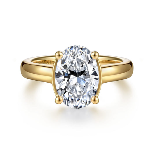 14K Yellow Gold Half Bezel Oval Diamond Engagement Ring — Gabriel & Co. ER16707O8Y44JJ; center stone shown for illustration, not included