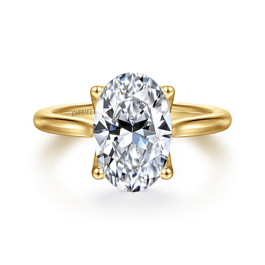 14K Yellow Gold Oval Lotus Diamond Engagement Ring — setting only; center stone not included