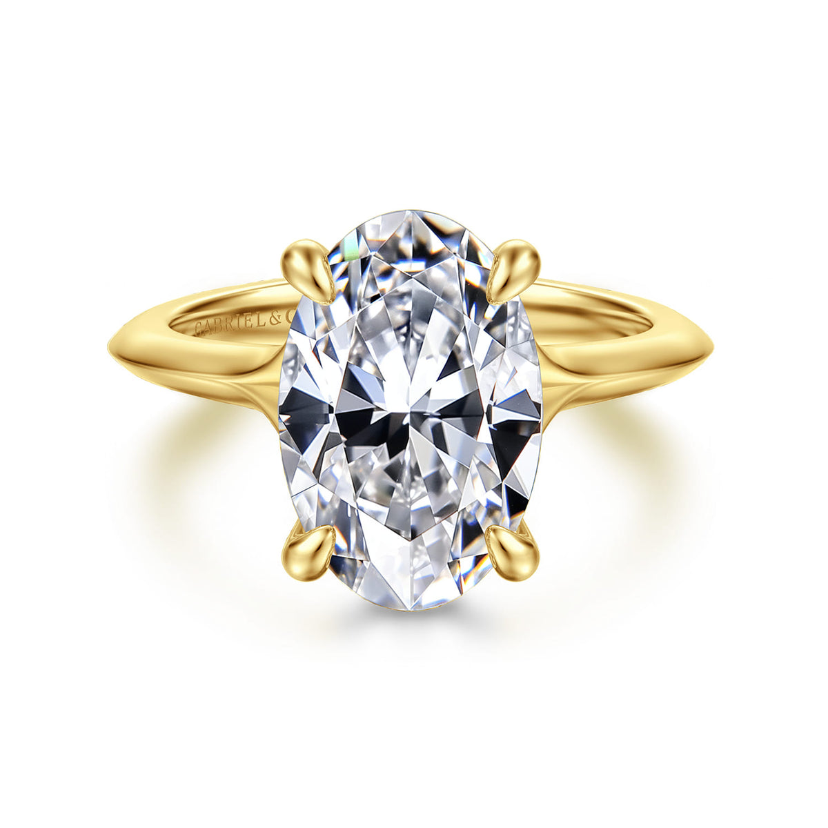14K Yellow Gold Split Shank Oval Diamond Engagement Ring — Gabriel & Co. ER16734O16Y44JJ; center stone shown for illustration, not included