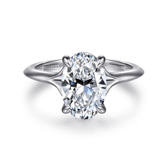14K White Gold Split Shank Oval Diamond Engagement Ring — Gabriel & Co. ER16734O8W44JJ; center stone shown for illustration, not included
