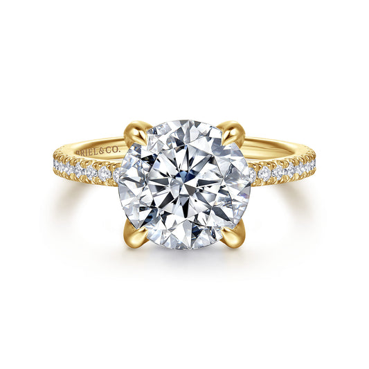 14K Yellow Gold Round Diamond Engagement Ring — Gabriel & Co. ER16794R12Y44JJ; center stone shown for illustration, not included
