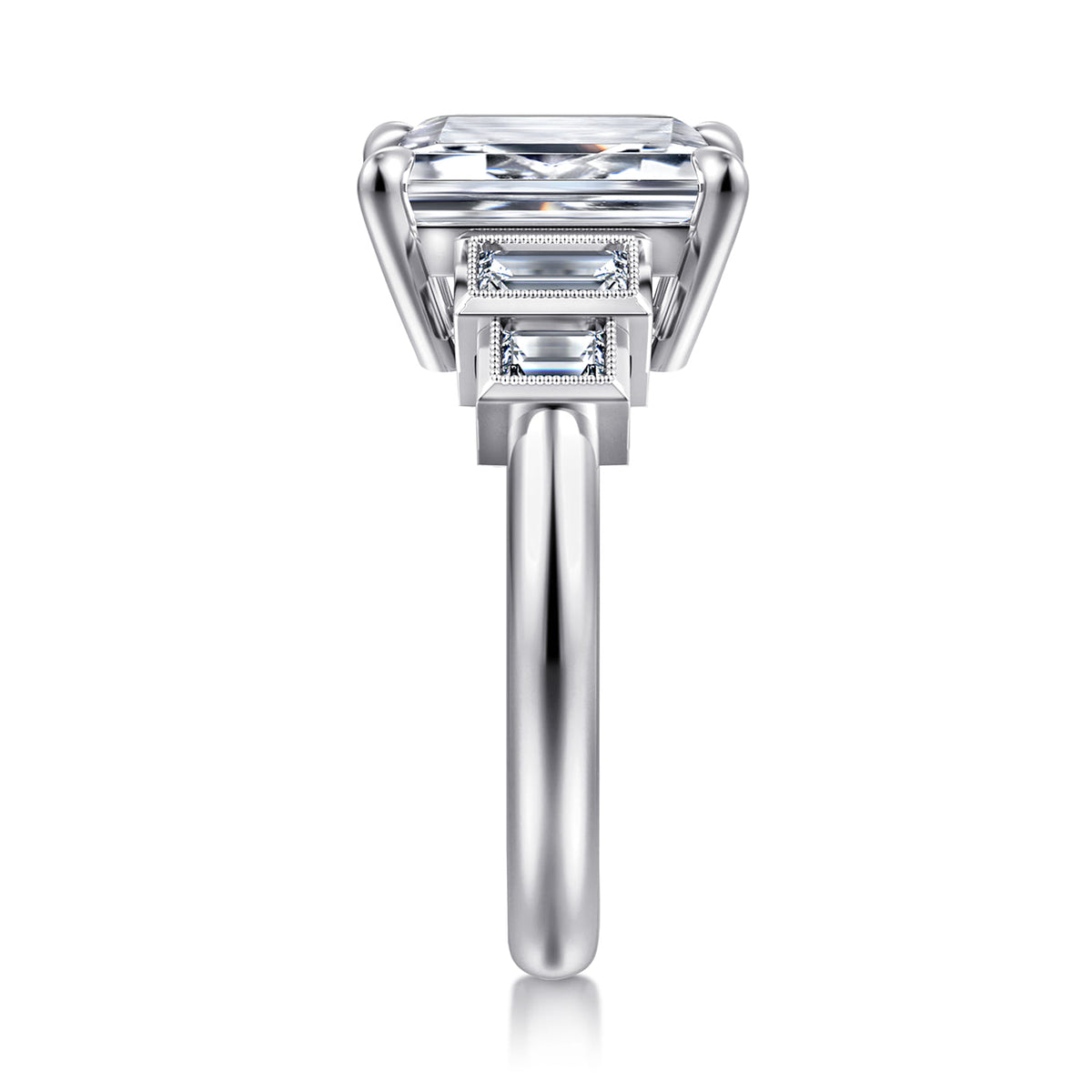 14K White Gold Emerald Cut Diamond Engagement Ring — Gabriel & Co. ER16852E16W43JJ; center stone shown for illustration, not included