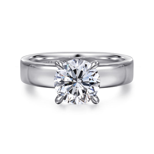 14K White Gold Round Solitaire Diamond Engagement Ring — Gabriel & Co. ER16859R8W4JJJ; center stone shown for illustration, not included