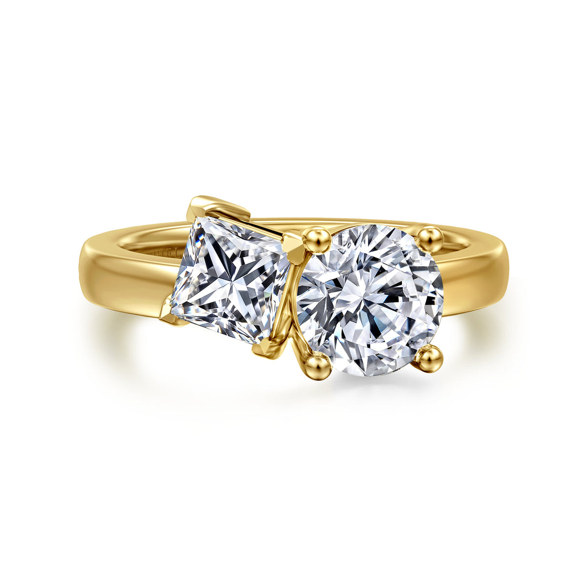 14K Yellow Gold Toi et Moi Round Diamond Engagement Ring — Gabriel & Co. ER16862R5Y44JJ; center stone shown for illustration, not included