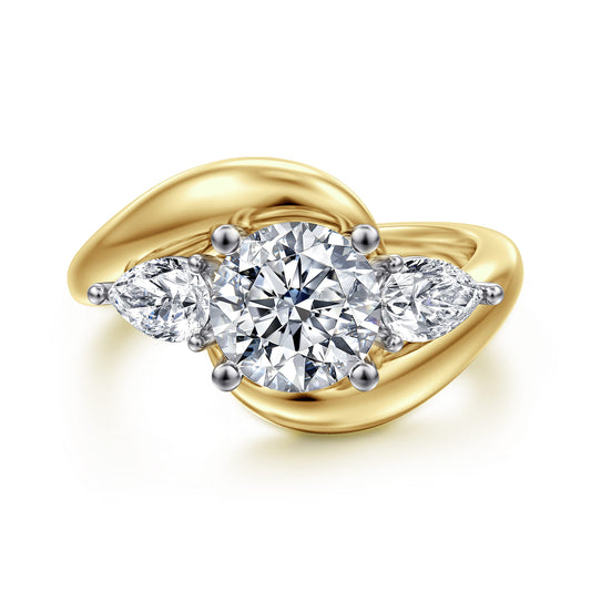 14K White-Yellow Gold Bypass Round Three Stone Diamond Engagement Ring — ER16892R6M44JJ; center stone shown for illustration, not included