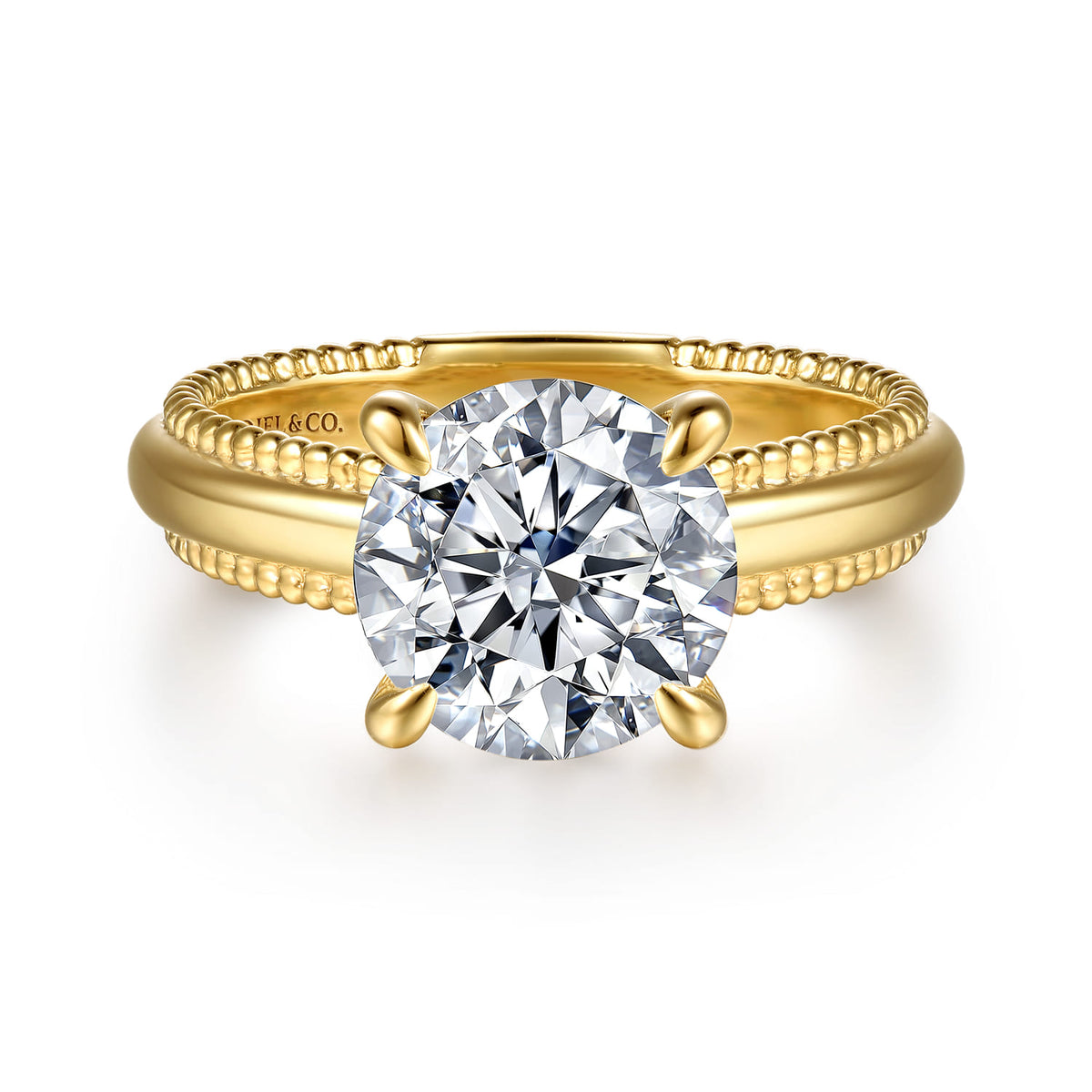 14K Yellow Gold Round Diamond Engagement Ring — Gabriel & Co. ER16899R12Y4JJJ; center stone shown for illustration, not included