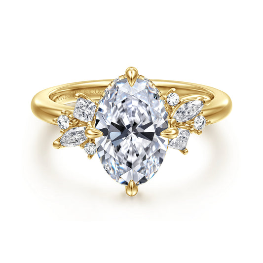 14K Yellow Gold Oval Shape Diamond Engagement Ring — ER16901O8Y44JJ; center stone shown for illustration, not included