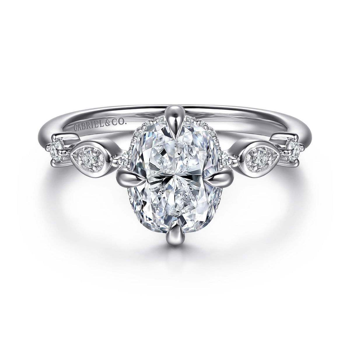 14K White Gold Compass Prong Elongated Cushion Diamond Engagement Ring — Gabriel & Co. ER16906G8W44JJ; center stone shown for illustration, not included