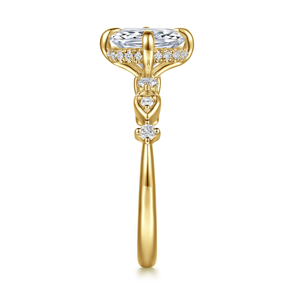 14K Yellow Gold Compass Prong Elongated Cushion Diamond Engagement Ring — Gabriel & Co. ER16906G8Y44JJ; center stone shown for illustration, not included