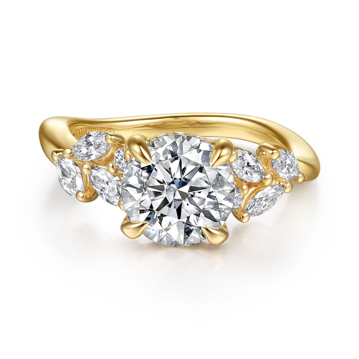 14K Yellow Gold Round Diamond Engagement Ring — Gabriel & Co. ER16910R8Y44JJ; center stone shown for illustration, not included