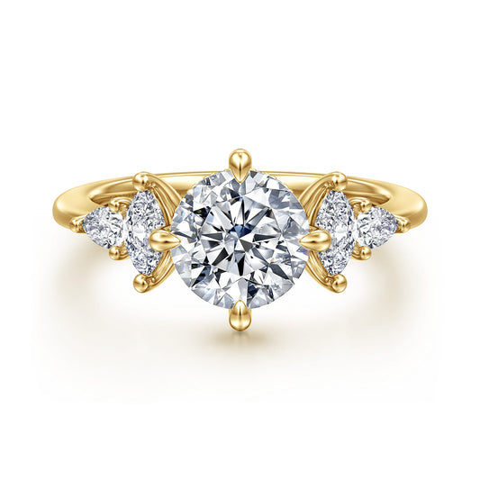 14K Yellow Gold Compass Prong Round Diamond Engagement Ring — ER16911R6Y44JJ; center stone shown for illustration, not included