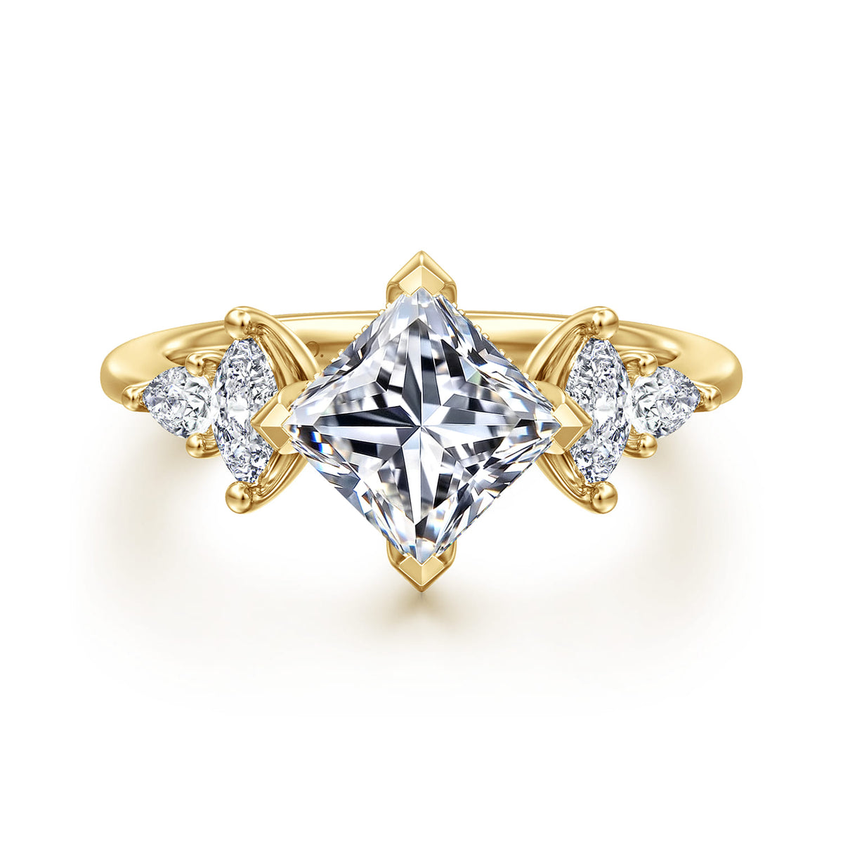 14K Yellow Gold Compass Prong Princess Cut Diamond Engagement Ring — ER16911S6Y44JJ; center stone shown for illustration, not included