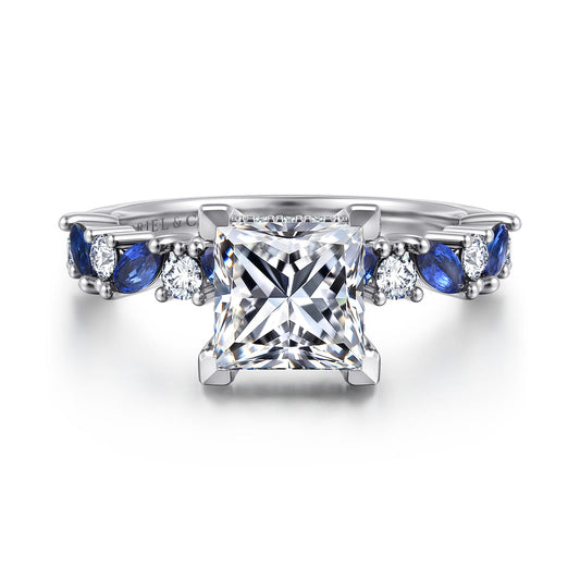 14K White Gold Princess Cut Sapphire and Diamond Engagement Ring — ER16918S6W44SA; center stone shown for illustration, not included