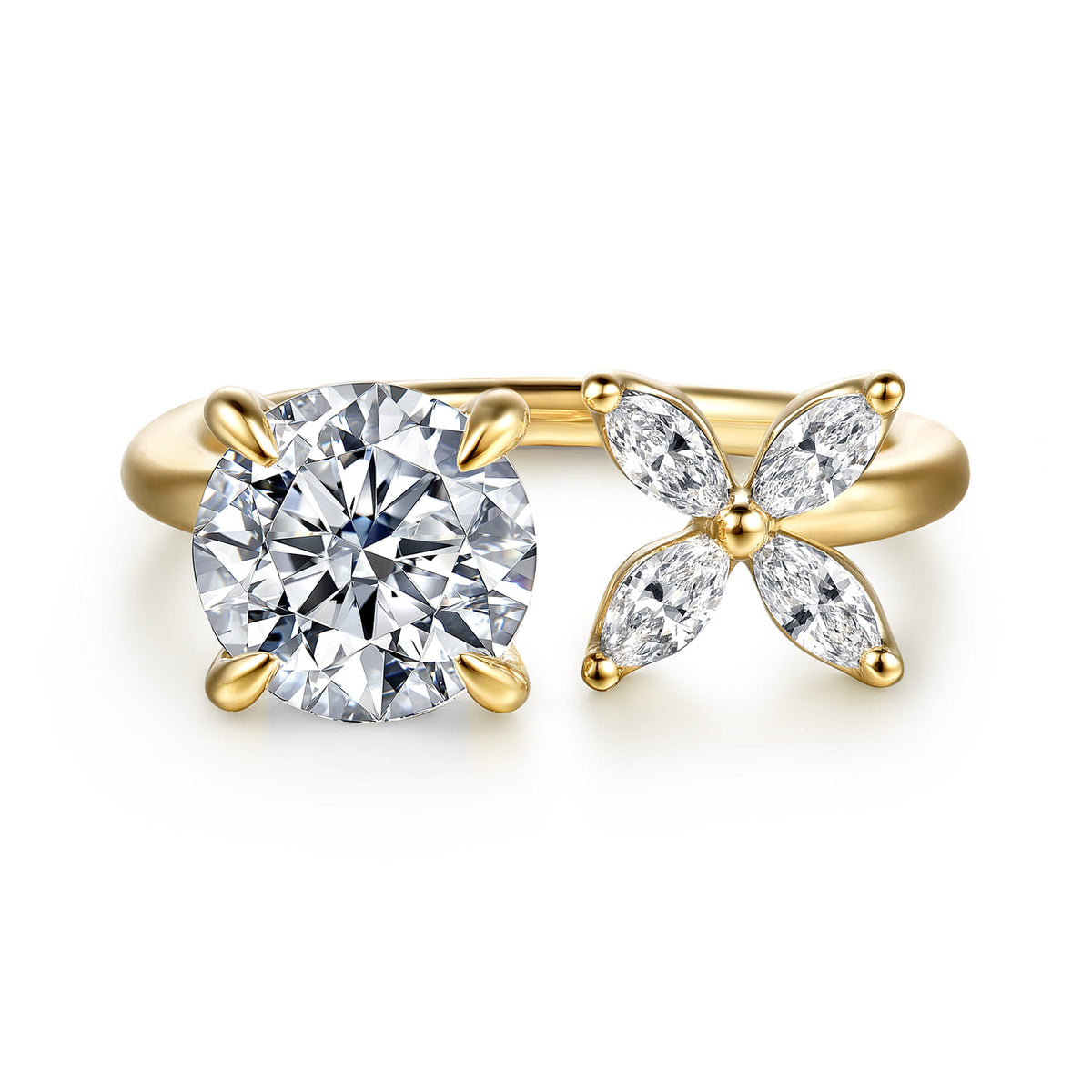 14K Yellow Gold Toi et Moi Round Diamond Engagement Ring — Gabriel & Co. ER16937R8Y44JJ; center stone shown for illustration, not included