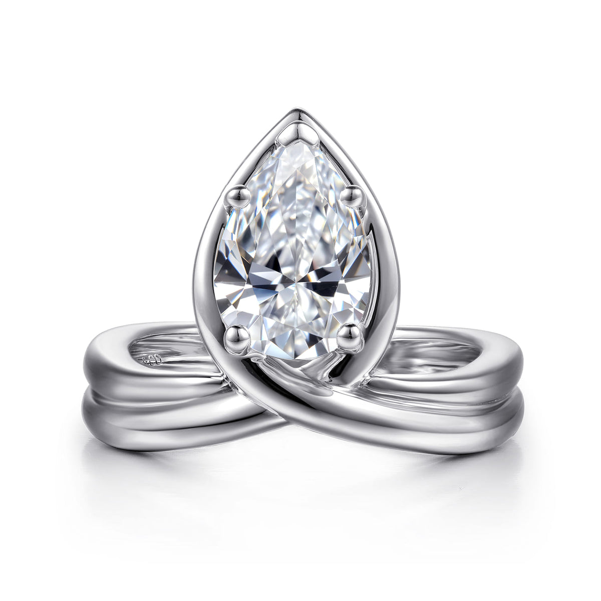 14K White Gold Bezel Prong Bypass Pear Shape Diamond Engagement Ring — Gabriel & Co. ER16950P8W4JJJ; center stone shown for illustration, not included