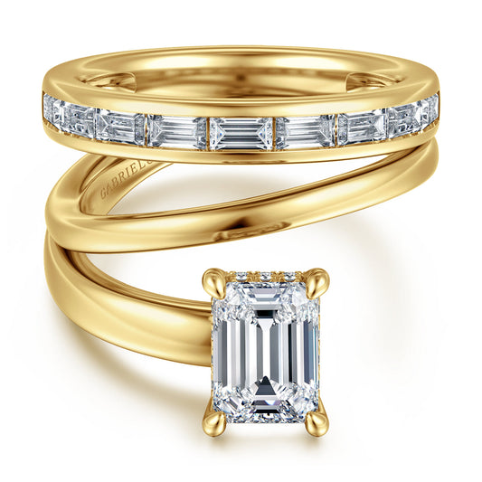 14K Yellow Gold Bypass Emerald Cut Diamond Engagement Ring — ER16953E6Y44JJ; center stone shown for illustration, not included
