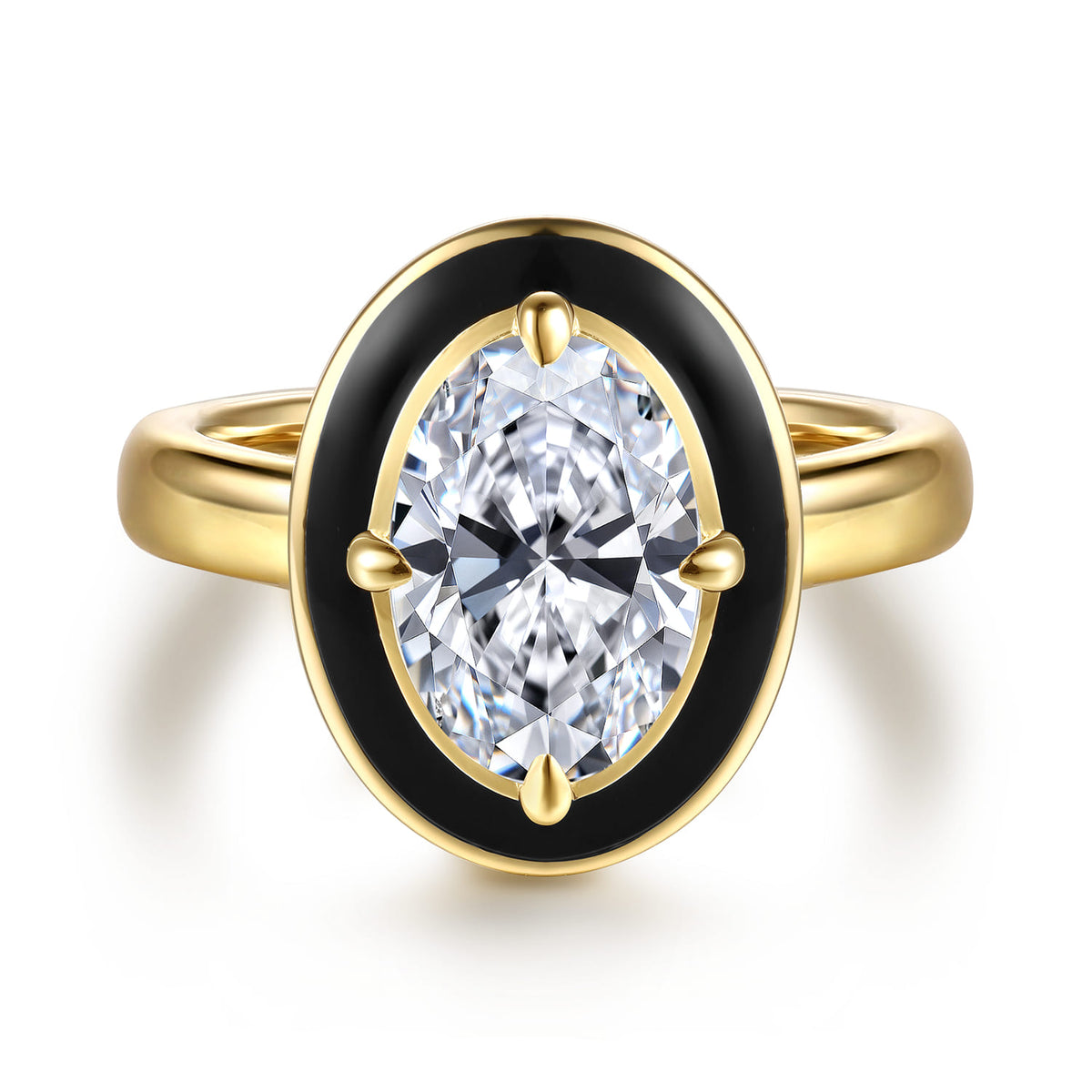 14K Yellow Gold Compass Bezel Prong Enamel Black Oval Diamond Engagement Ring — Gabriel & Co. ER16954O8Y44JJ; center stone shown for illustration, not included