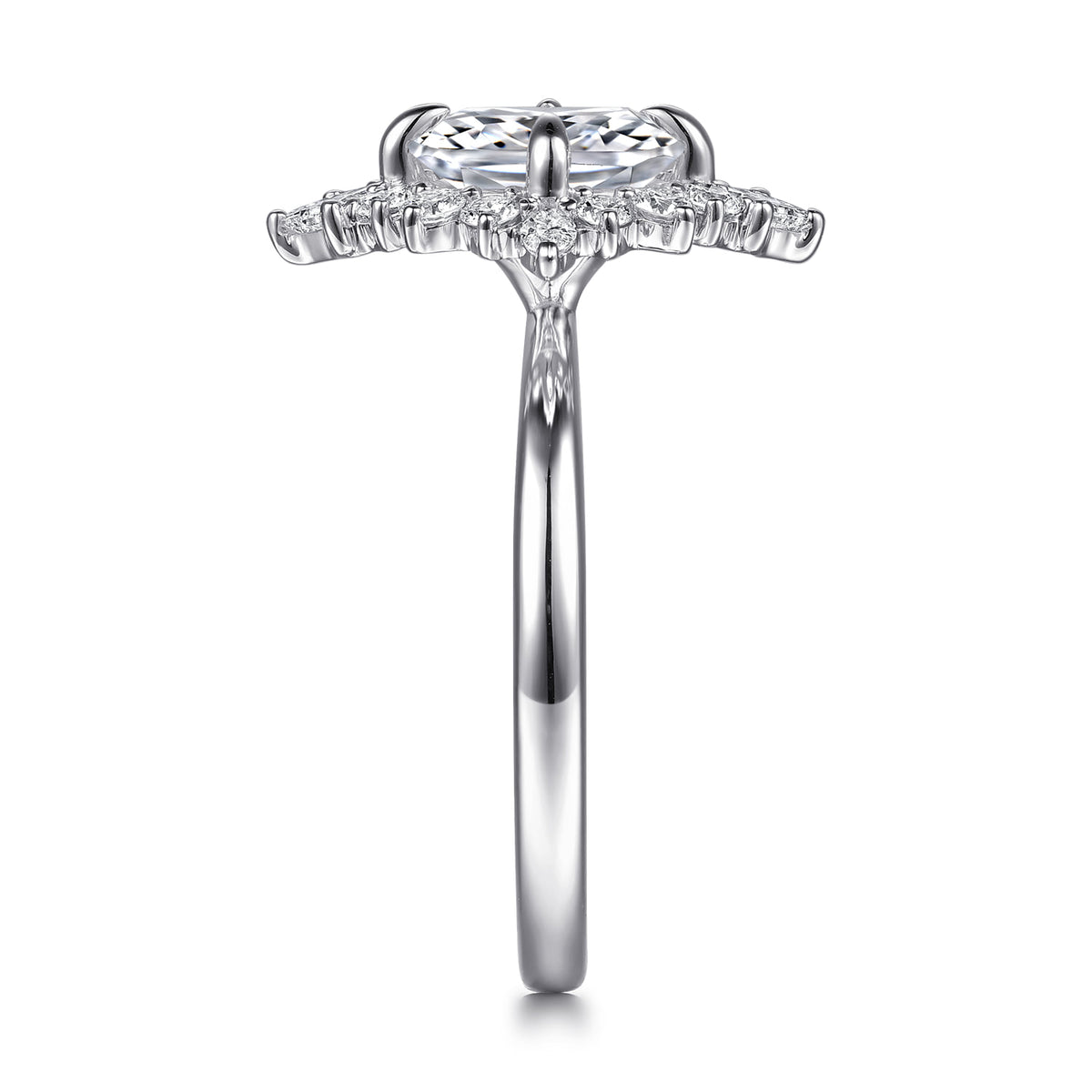 14K White Gold Elongated Cushion Halo Diamond Engagement Ring — Gabriel & Co. ER16961G8W44JJ; center stone shown for illustration, not included