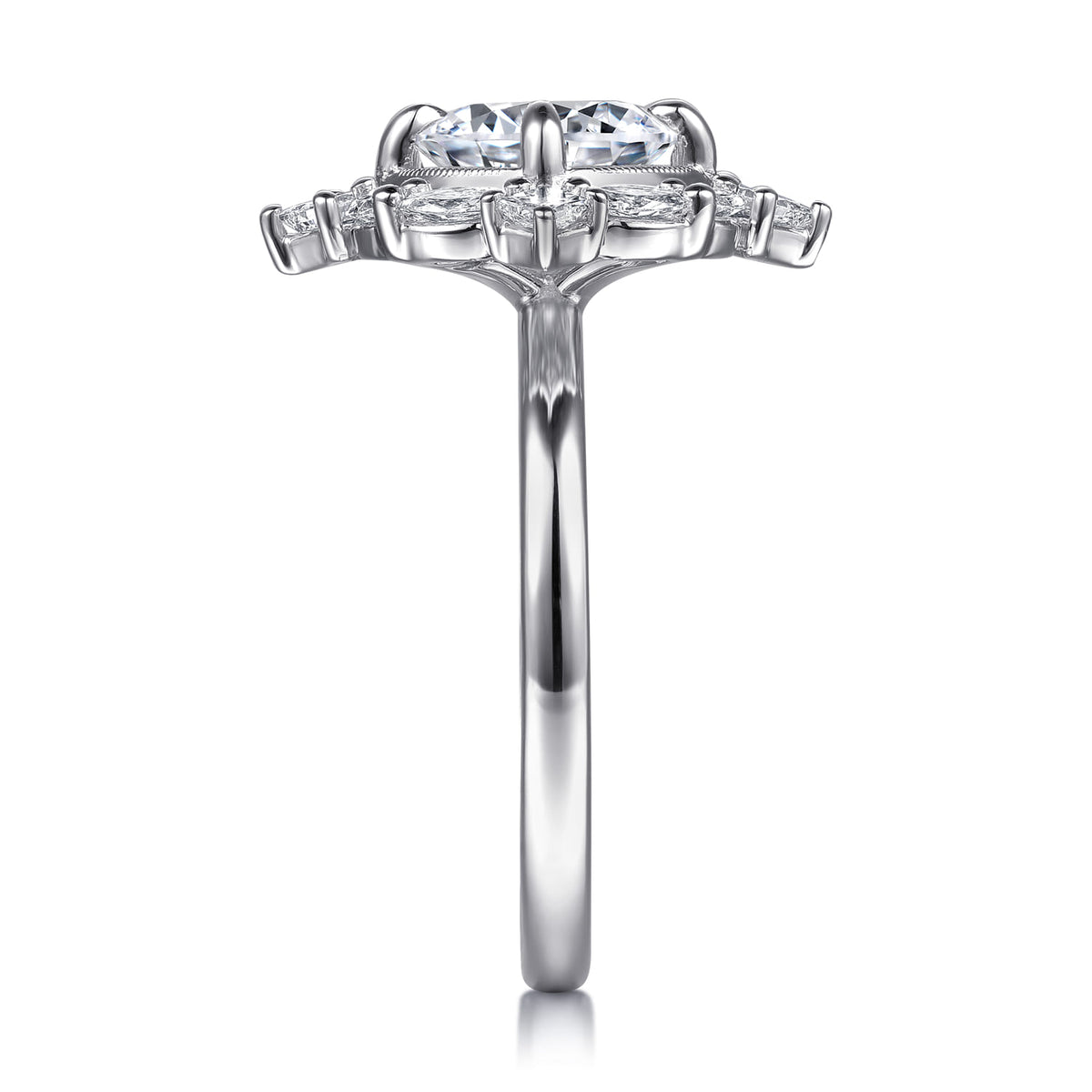 14K White Gold Compass Prong Round Halo Diamond Engagement Ring — Gabriel & Co. ER16963R8W44JJ; center stone shown for illustration, not included