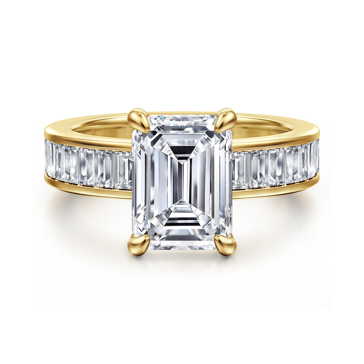 14K Yellow Gold Emerald Cut Diamond Engagement Ring — Gabriel & Co. ER16979E12Y43JJ; center stone shown for illustration, not included