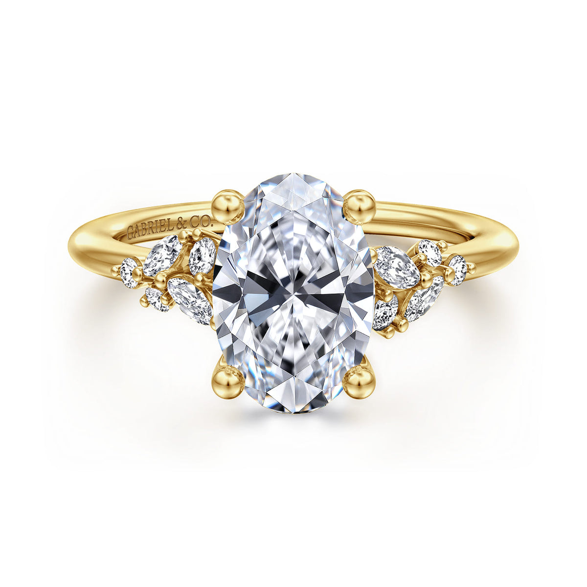 14K Yellow Gold Oval Diamond Engagement Ring — Gabriel & Co. ER16980O8Y44JJ; center stone shown for illustration, not included