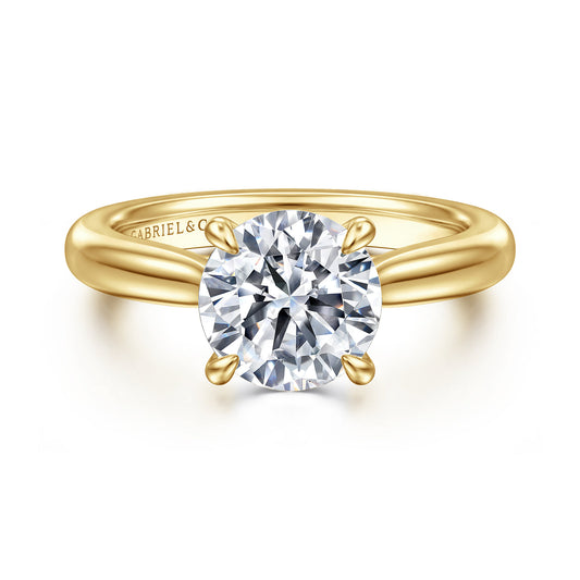 14K Yellow Gold Round Solitaire Diamond Engagement Ring — Gabriel & Co. ER17023R8Y4JJJ; center stone shown for illustration, not included