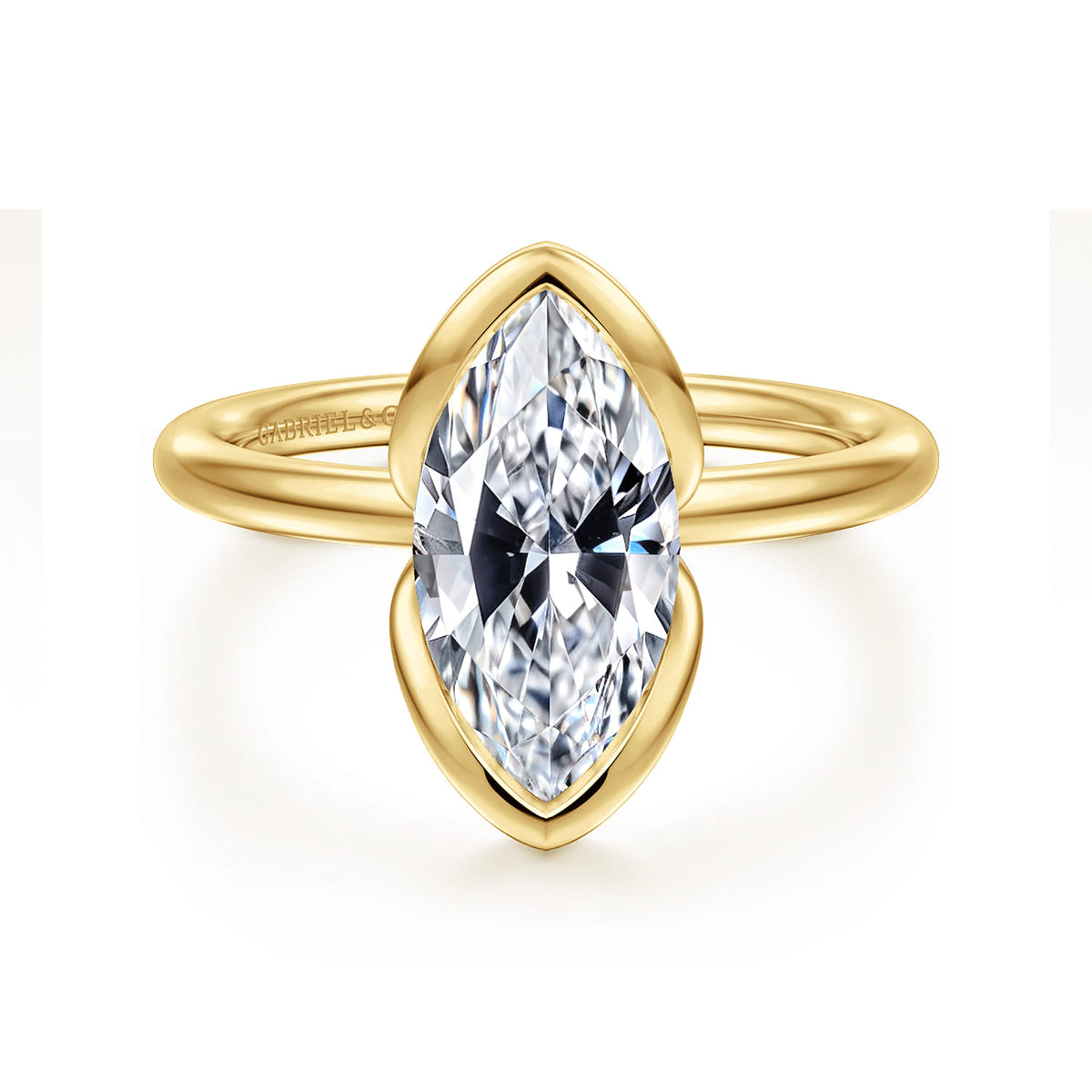 14K Yellow Gold Half Bezel Marquise Shape Solitaire Diamond Engagement Ring — Gabriel & Co. ER17028M8Y4JJJ; center stone shown for illustration, not included