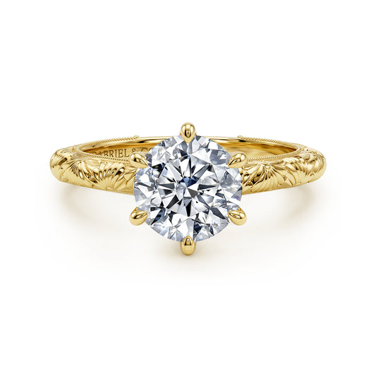 14K Yellow Gold Round Solitaire Diamond Engagement Ring — ER17029R6Y4JJJ; center stone shown for illustration, not included