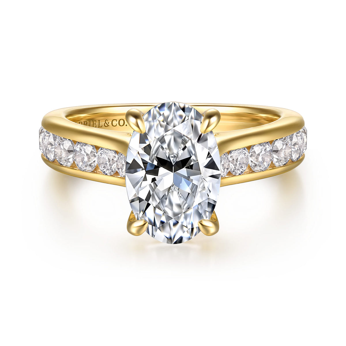 14K Yellow Gold Oval Diamond Engagement Ring — Gabriel & Co. ER17099O8Y44JJ; center stone shown for illustration, not included
