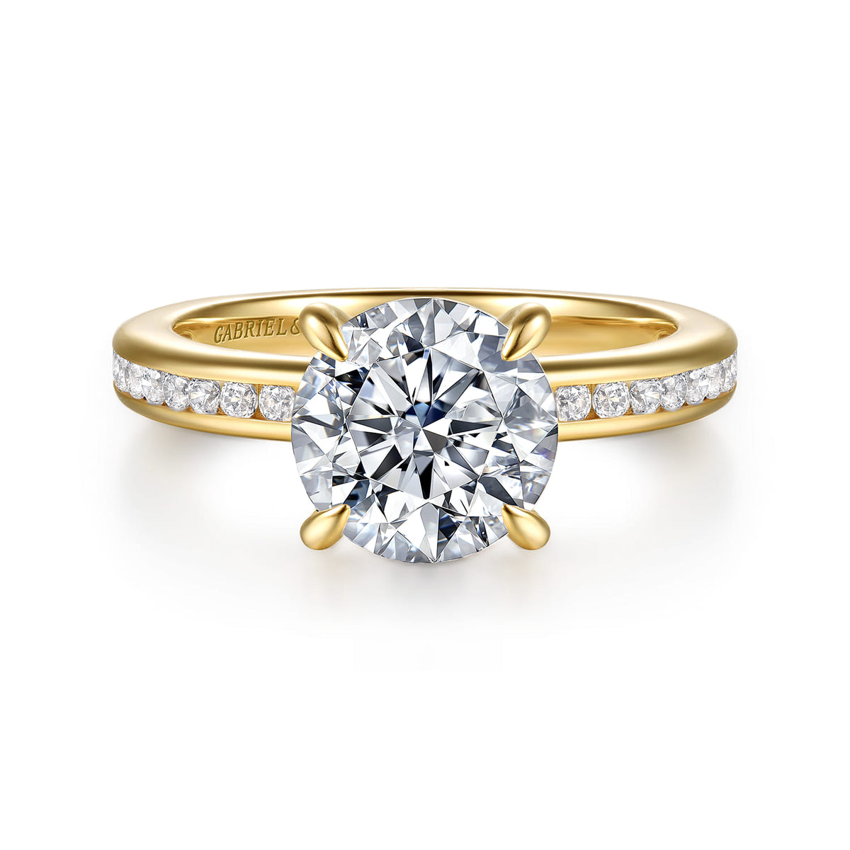 14K Yellow Gold Round Diamond Engagement Ring — Gabriel & Co. ER17100R8Y44JJ; center stone shown for illustration, not included