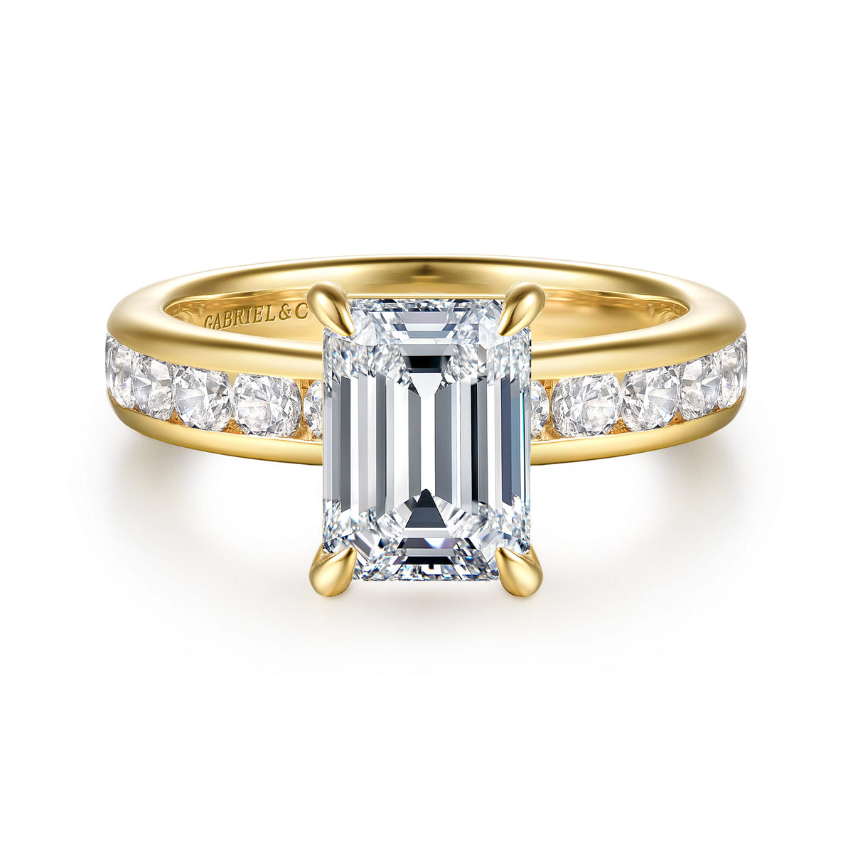 14K Yellow Gold Emerald Cut Diamond Engagement Ring — Gabriel & Co. ER17102E8Y44JJ; center stone shown for illustration, not included