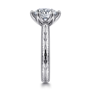 Vintage Inspired 14K White Gold Round Solitaire Diamond Engagement Ring — Gabriel & Co. ER17103R12W4JJJ; center stone shown for illustration, not included