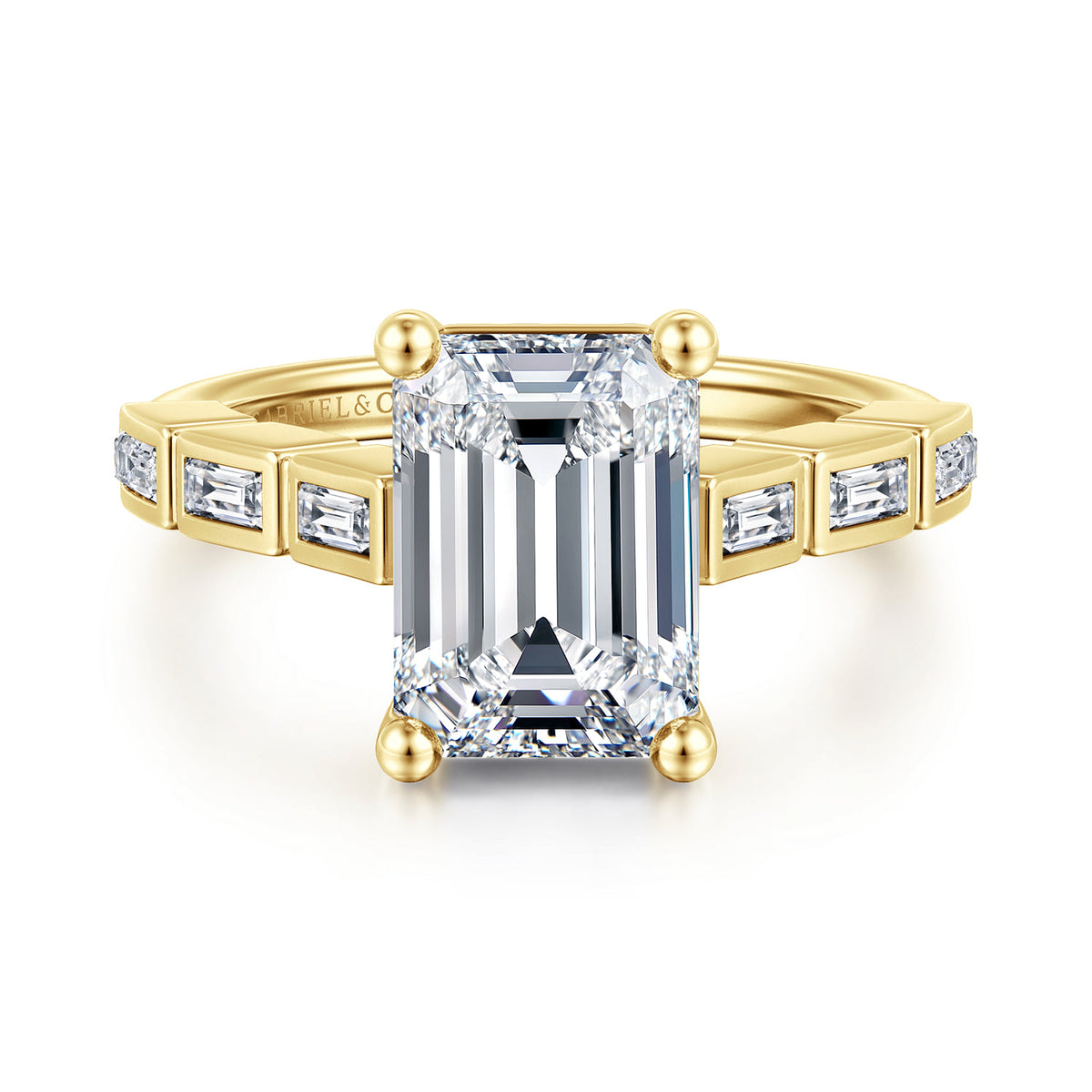 14K Yellow Gold Emerald Cut Diamond Engagement Ring — Gabriel & Co. ER17108E13Y43JJ; center stone shown for illustration, not included