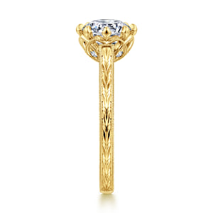 Vintage Inspired 14K Yellow Gold Round Diamond Engagement Ring — Gabriel & Co. ER17141R6Y44JJ; center stone shown for illustration, not included