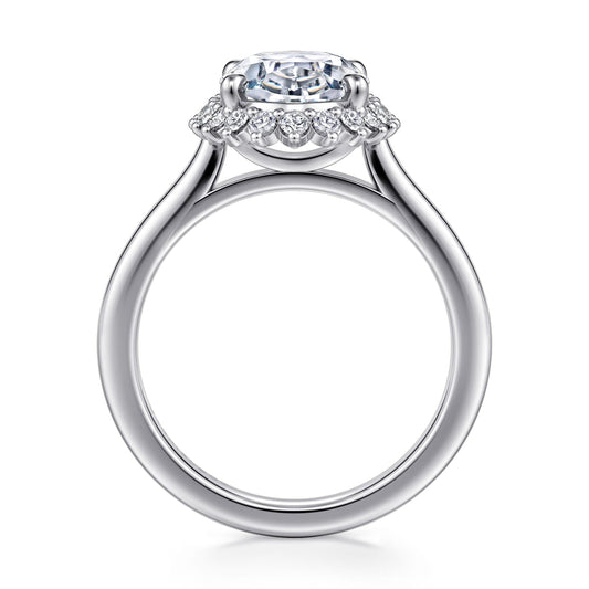 14K White Gold Oval Halo Diamond Engagement Ring — Gabriel & Co. ER17190O12W44JJ; center stone shown for illustration, not included