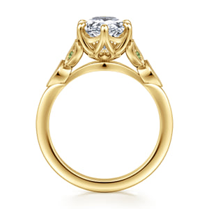 Vintage Inspired 14K Yellow Gold Oval Green Sapphire and Diamod Engagement Ring — Gabriel & Co. ER17445O8Y4JGS; center stone shown for illustration, not included