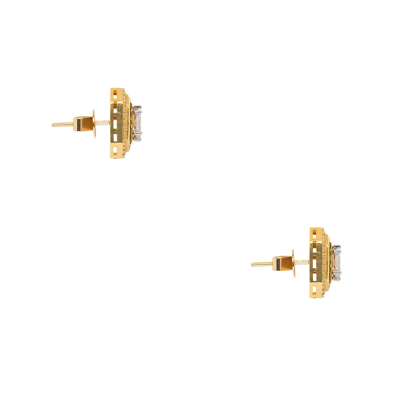 18k Yellow Gold 1.07ctw Diamond and 1.28ctw Emerald Multi Stone Octagonal Earrings